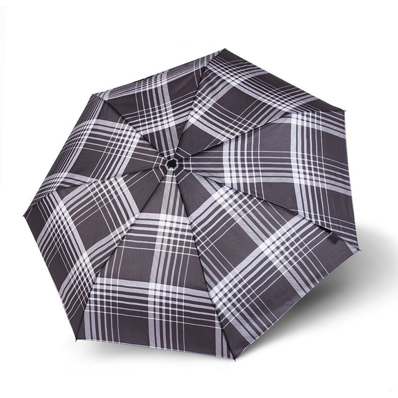 Čiernošedý károvaný plne automatický skladací pánsky dáždnik Montague