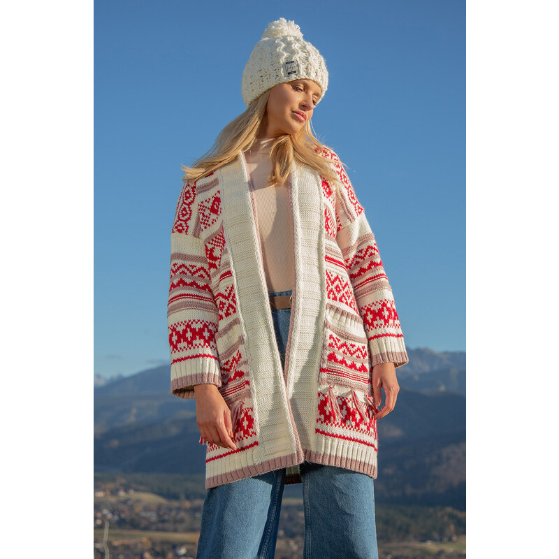 Glara Vlnený kardigán s nórskym vzorom 29137008