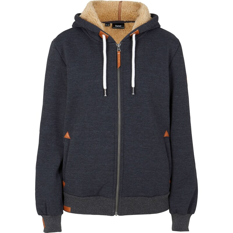 bonprix Mikinová bunda s umelou kožušinkou, farba šedá 45900681