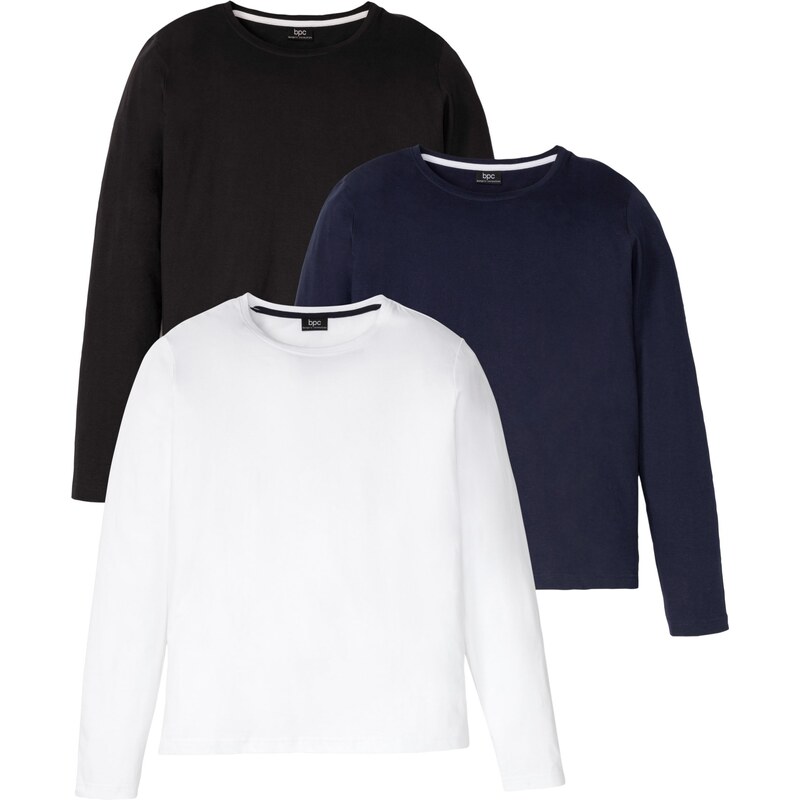 bonprix Tričko s dlhým rukávom (3 ks), farba modrá 44736774