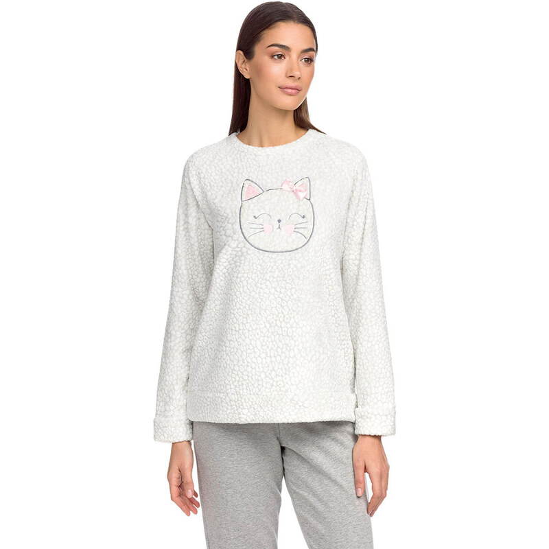 Dámske pyžamo s nášivkou mačky 15234 - 473 Šedá - Vamp 35651150