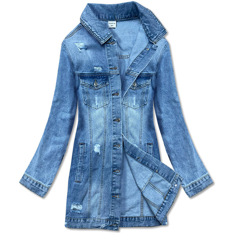 P.O.P. SEVEN Svetlomodrá dlhá džínsová bunda (POP7021-LK) 49755034