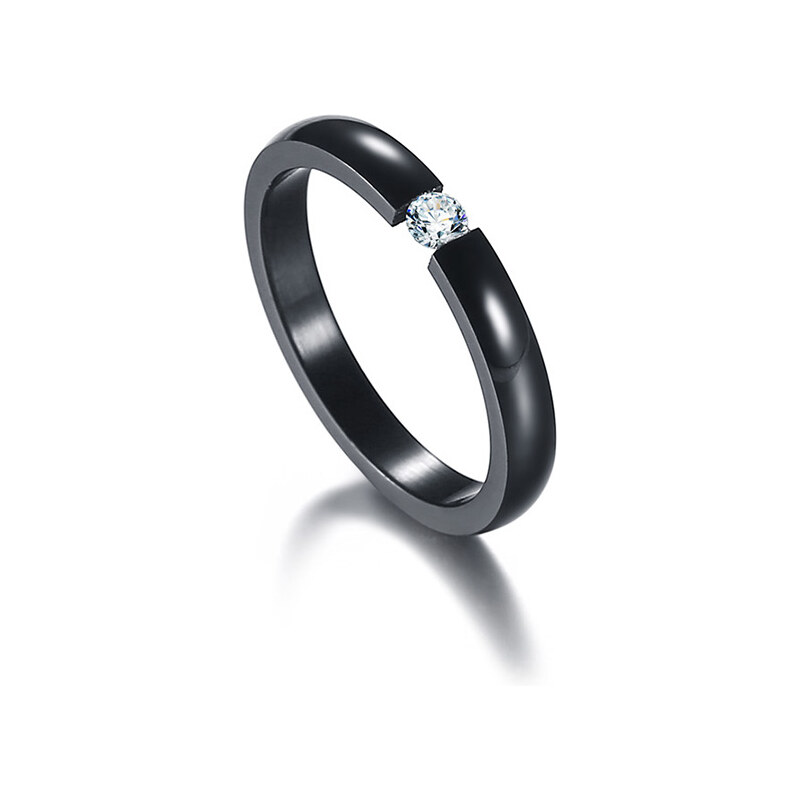MSPERK Dámsky prsteň s vysokým leskom AAA Cubic Zirconia v čiernom prevedení z chirurgickej ocele