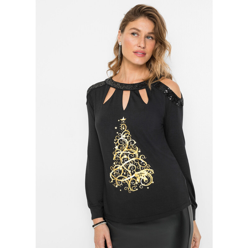 bonprix Tričko s vianočným motívom, farba čierna 65915924