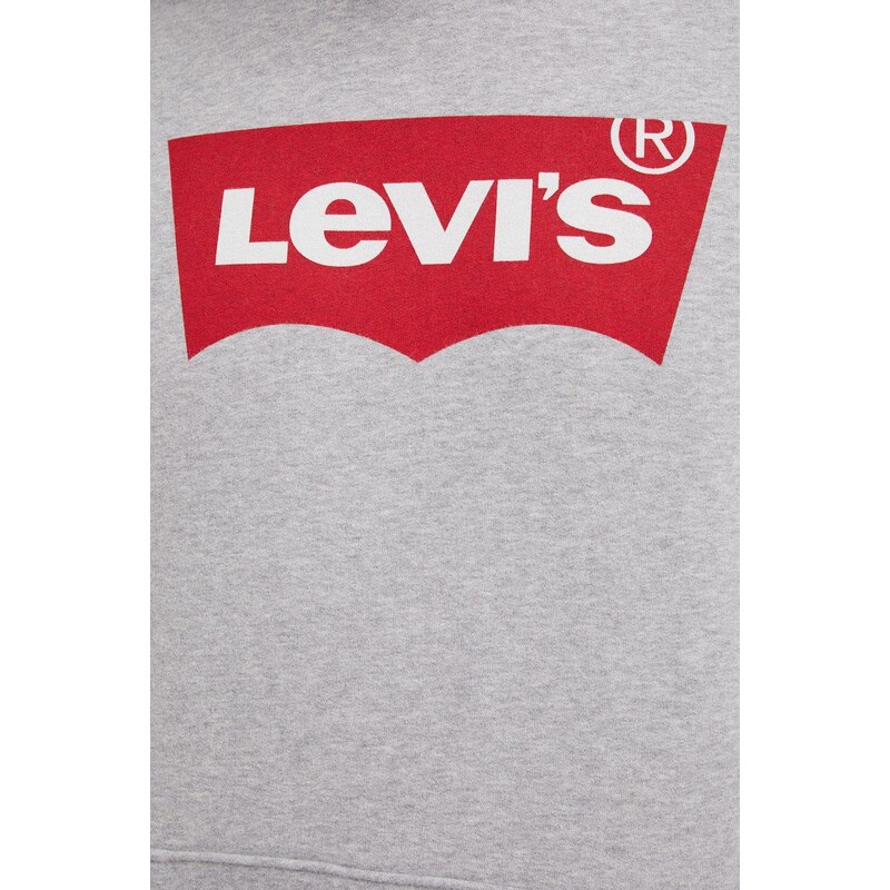 Bavlnená mikina Levi's 38424.0000-Reds, pánska, šedá farba, s kapucňou, s potlačou
