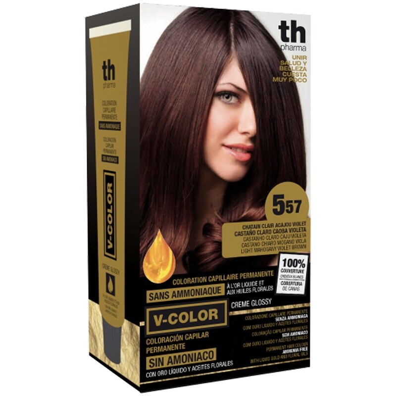 TH Pharma Farba na vlasy V-color svetlá mahagonovo fialkovo hnedá č. 5.57 - Tahe