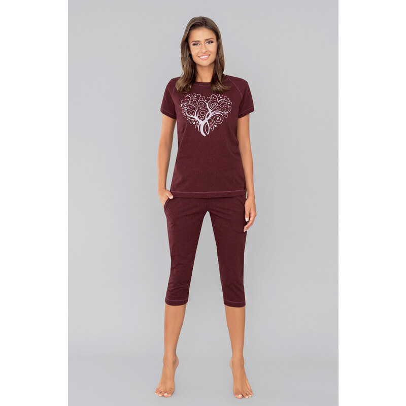 Italian Fashion Dámske bavlnené pyžamo 3/4 Hosta bordové, Farba 29881126