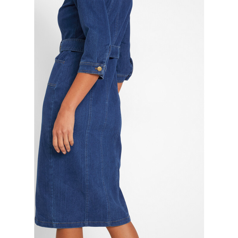 bonprix Midi džínsové šaty s opaskom, farba modrá