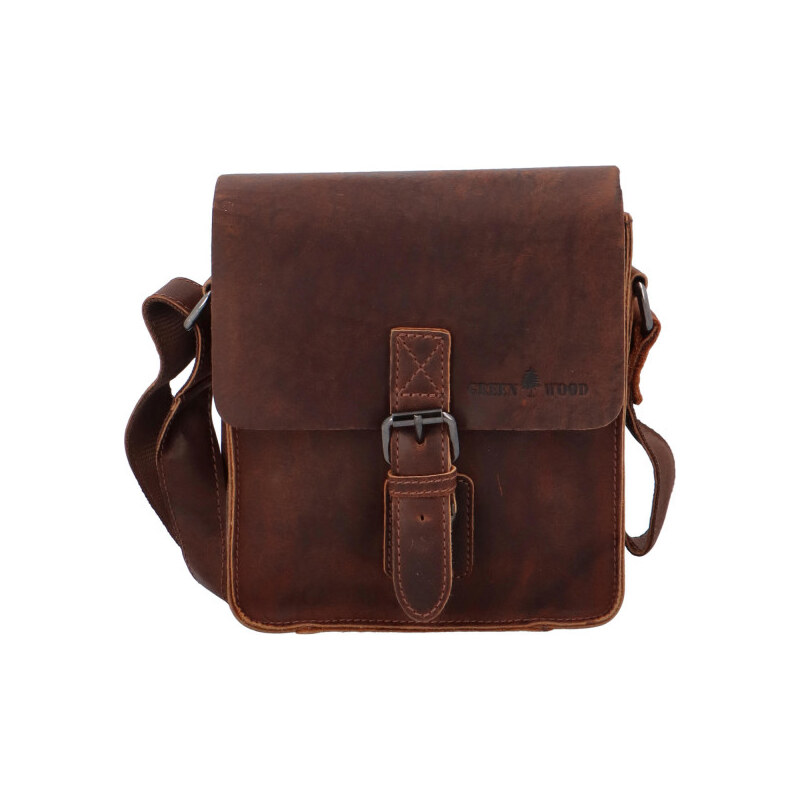 Green Wood Kožená pánska crossbody taška Mauve, Sandal 64831009