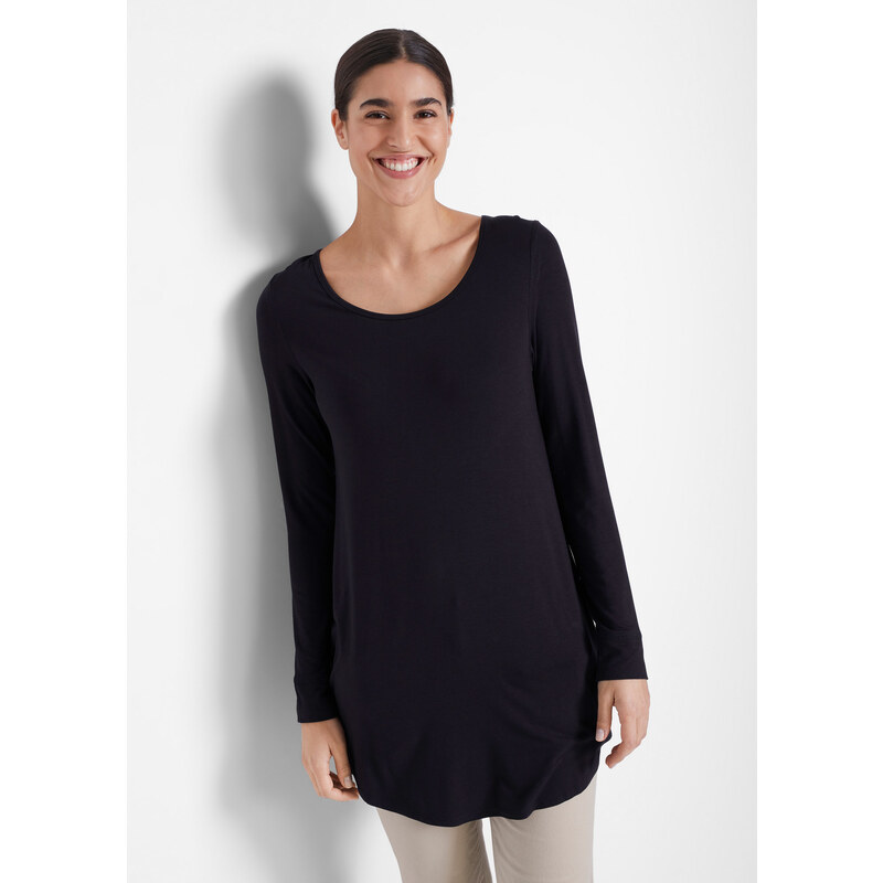 bonprix Dlhé viskózové tričko, dlhý rukáv, farba čierna 61255201