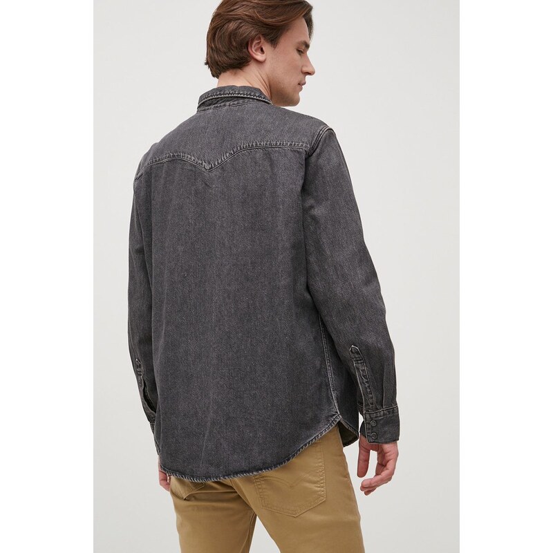 Rifľová košeľa Levi's pánska, šedá farba, regular, s klasickým golierom