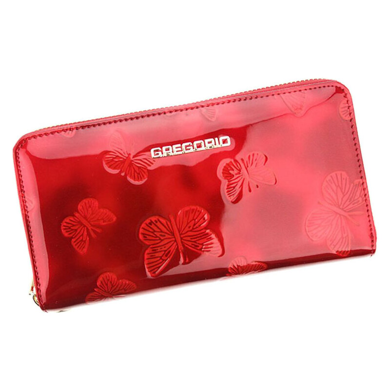 Veľká červená kožená peňaženka na zips Gregorio s motýlikmi