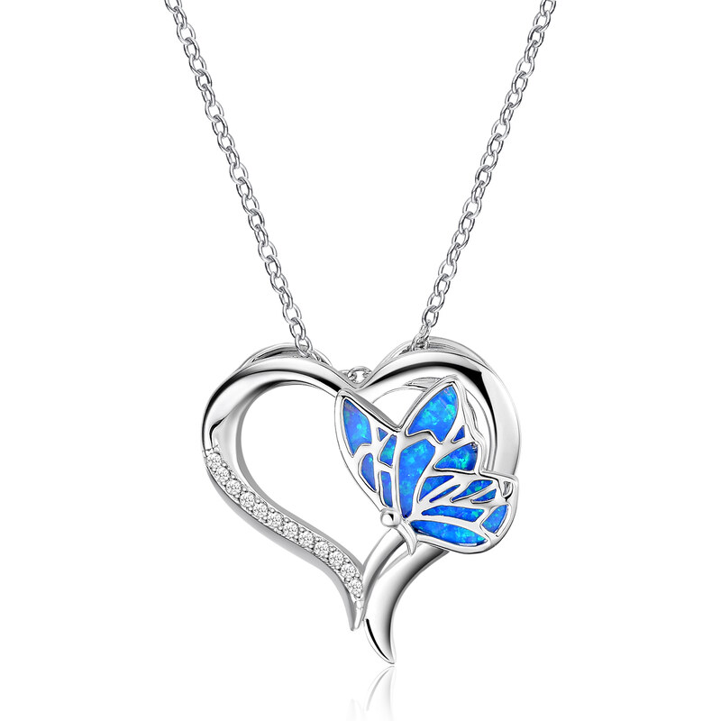 Olivie Strieborný náhrdelník MOTÝĽ na srdiečku 5663 30102970