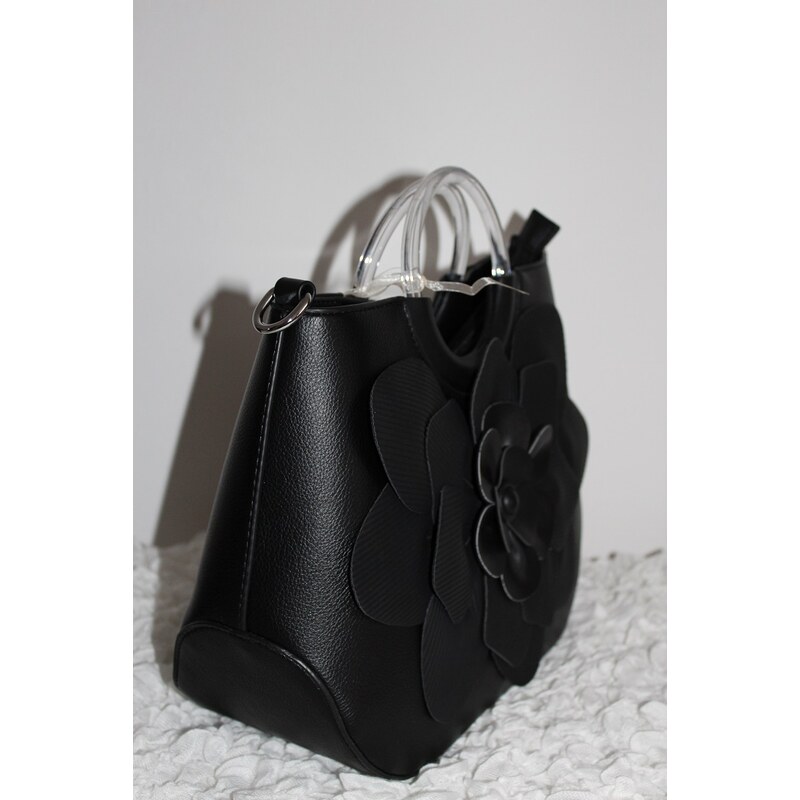 Taliansko Čierna kabelka s 3D kvetom