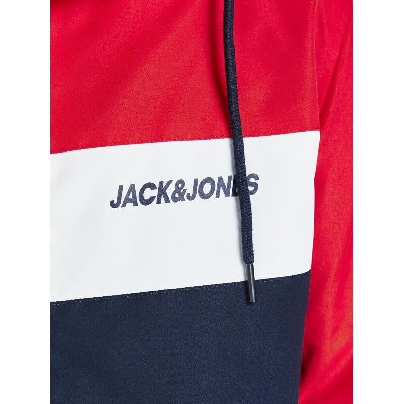 JACK & JONES Prechodná bunda 'Rush' tmavomodrá / červená / biela