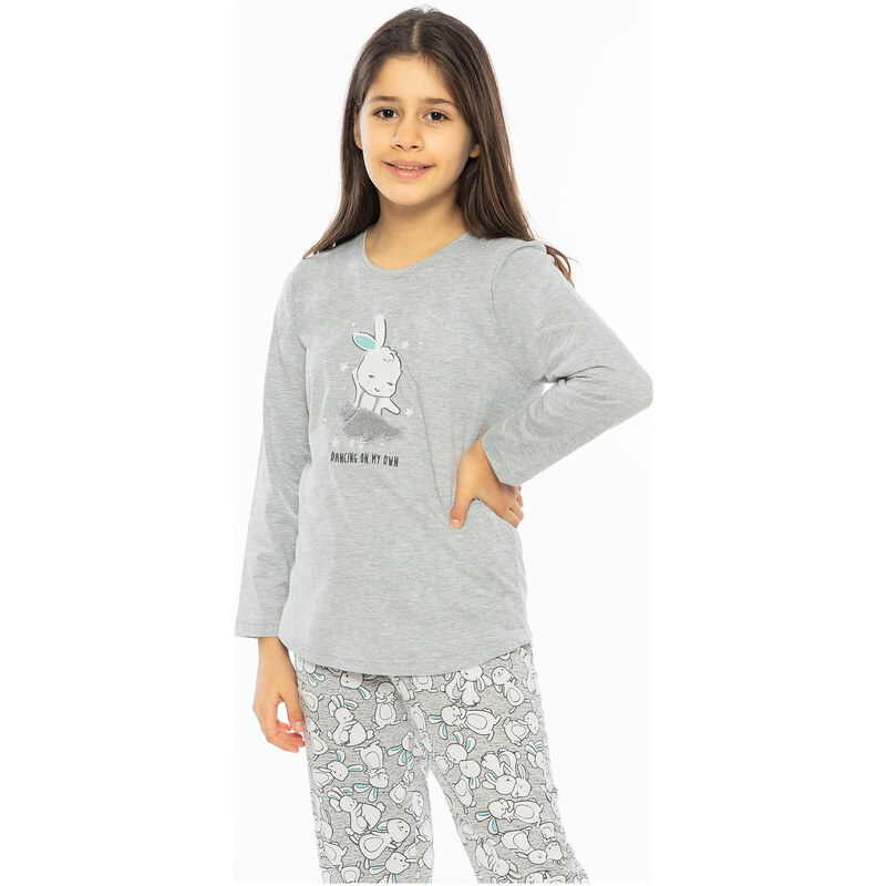 Vienetta Kids Detské pyžamo dlhé Baletka, farba šedá, 70% bavlna 30% polyester