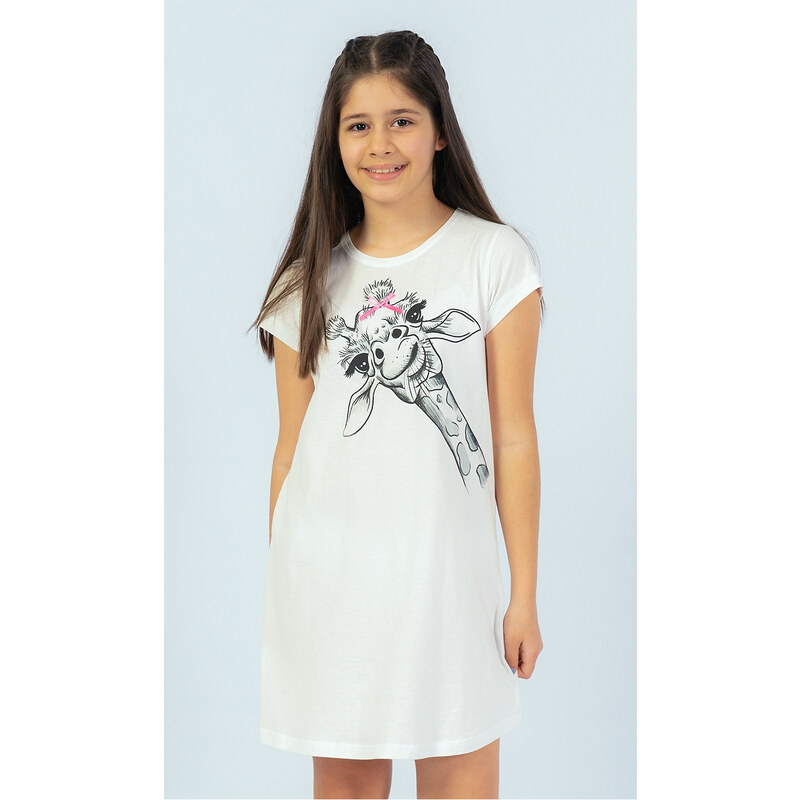 Vienetta Secret Detská nočná košeľa s krátkym rukávom Žirafa, farba bílá, 100% bavlna