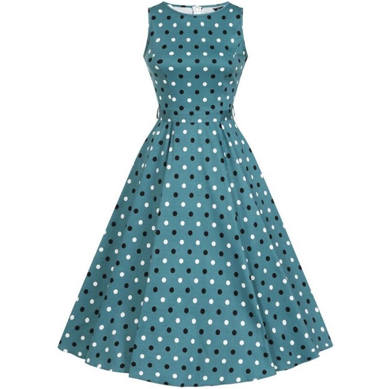 Lady Vintage Hepburn zelené šaty s bodkami