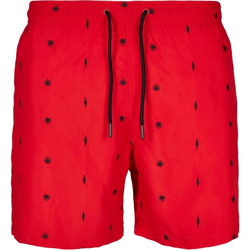 Urban Classics Pánske červené plavkové kraťasy s výšivkou 51228149