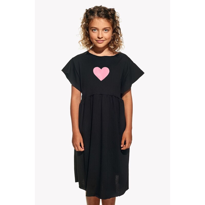 Piskacie Dievčenské šaty so srdiečkom, farba čierna, veľkosť 104