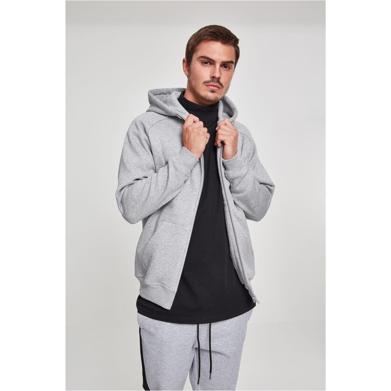 Urban Classics Sivá pánska mikina na zips s kapucňou 50671661