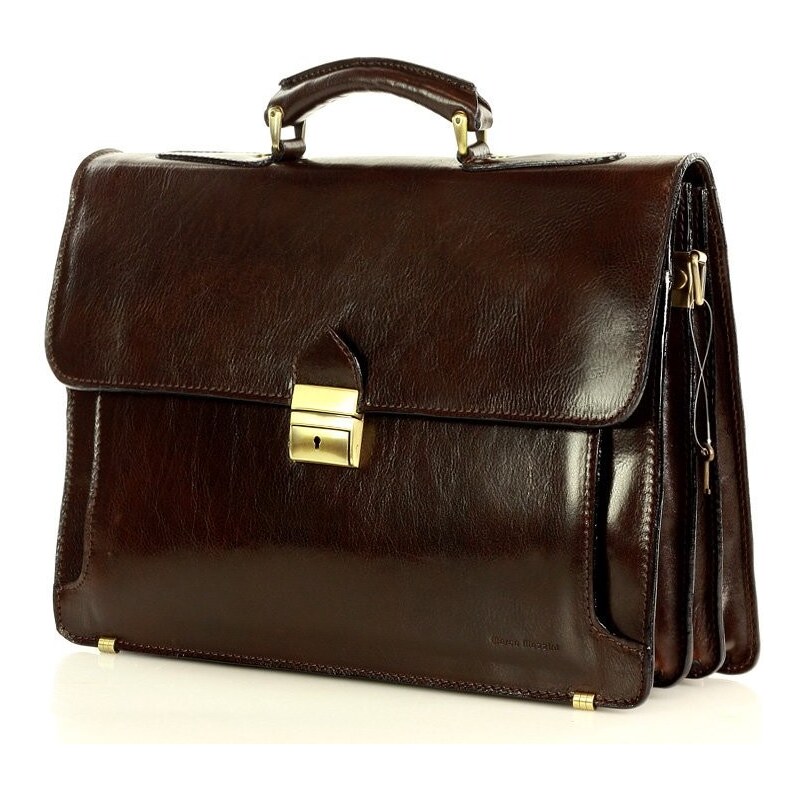 Mazzini Business MARCO MAZZINI Kožená aktovka Roberto | tmavohnedá 35c 30242377