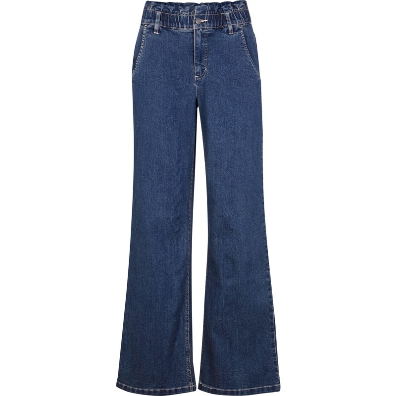 bonprix Strečové džínsy Paper Bag, vysoký pás, široký strih, farba modrá, rozm. 34