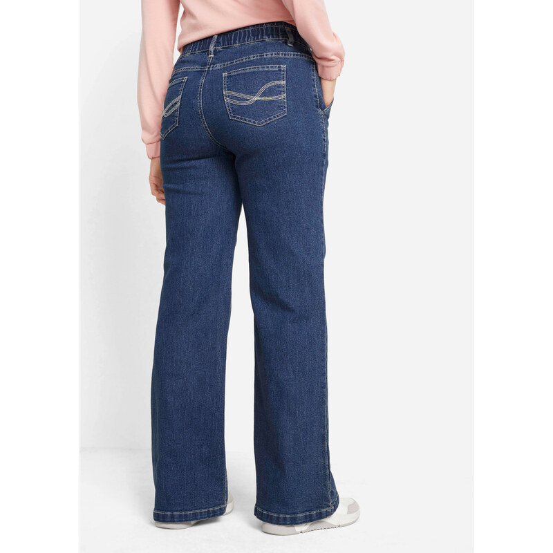 bonprix Strečové džínsy Paper Bag, vysoký pás, široký strih, farba modrá
