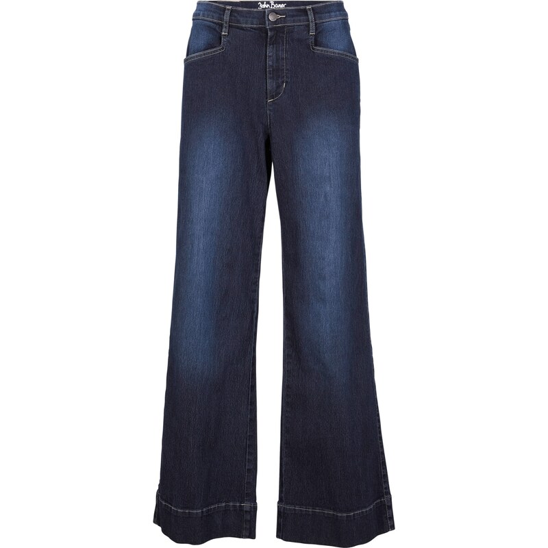 bonprix Strečové džínsy, stredná výška pásu, široký strih, farba modrá, rozm. 38