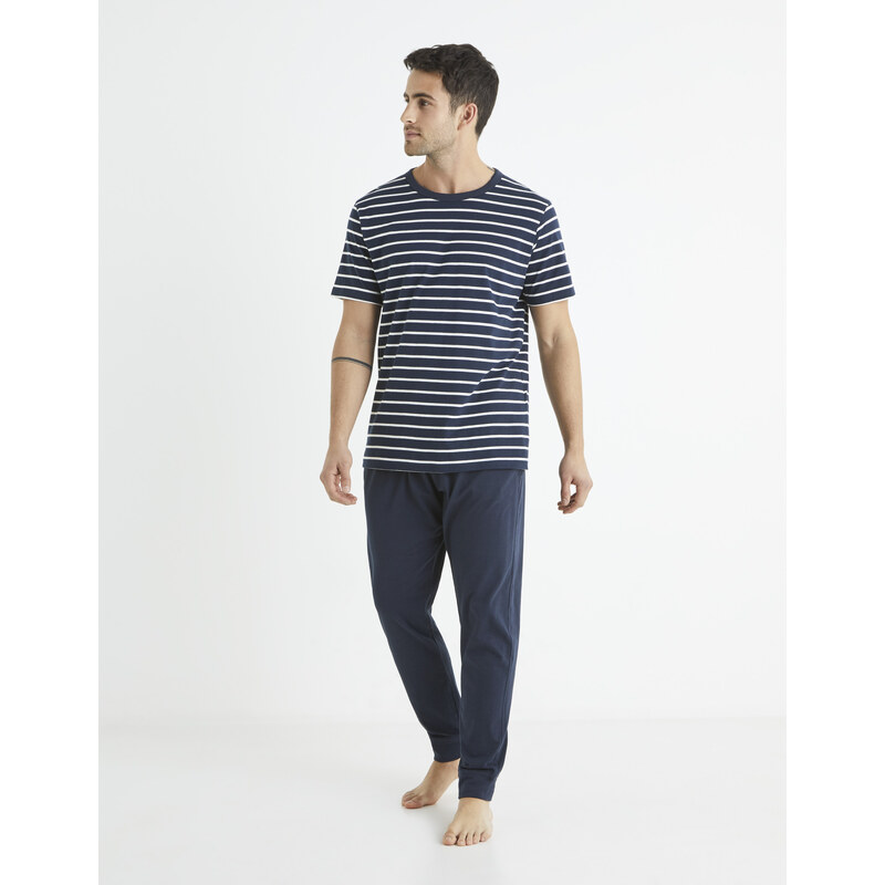 Tmavomodré pánske pruhované pyžamo Celio Bisible 50515896