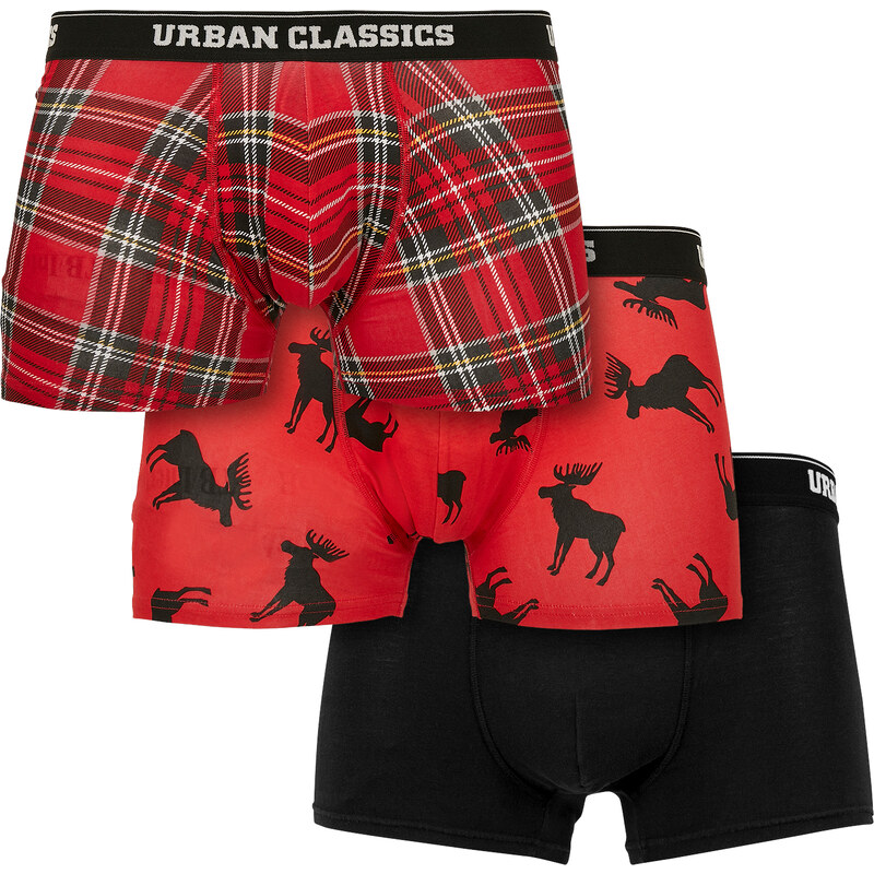 Urban Classics 3-pack red checkered boxer shorts aop+elk aop+blk 50647753