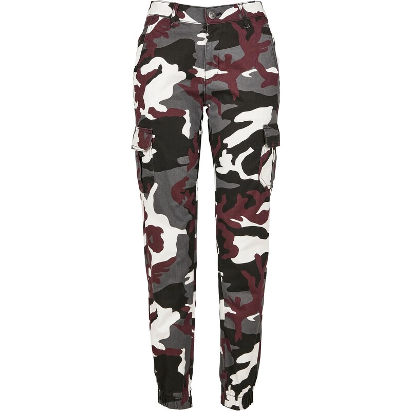 Urban Classics Camo Cargo Womens High Waisted Trousers with Burgundy 50682625