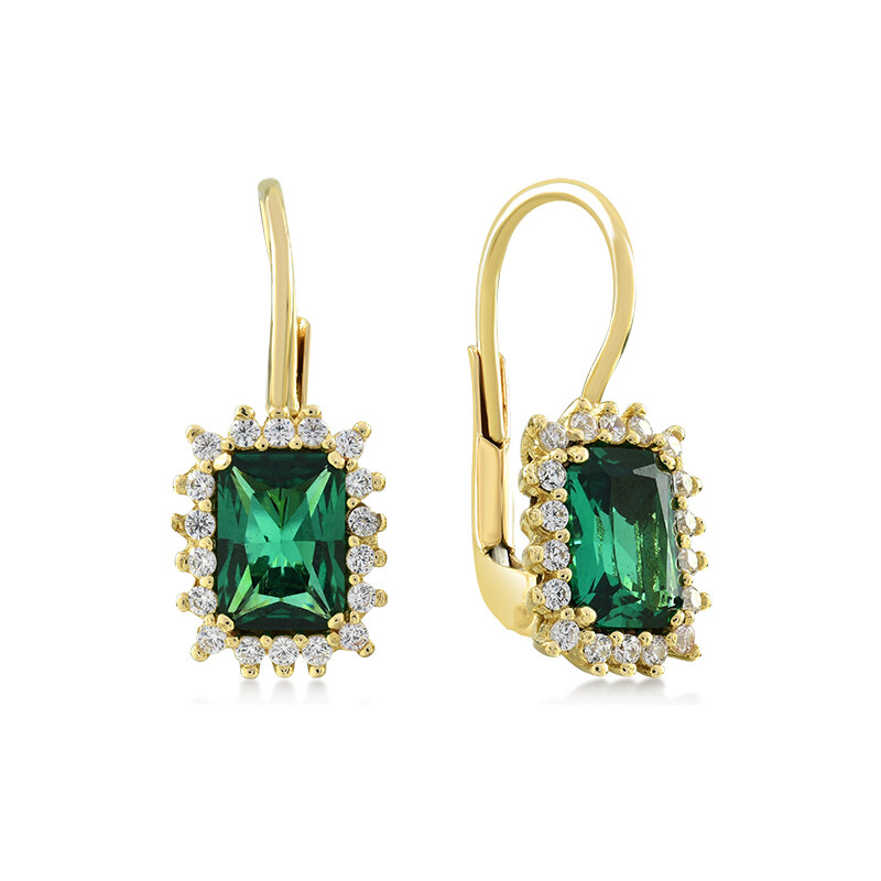 Lillian Vassago Zlaté patentové náušnice so smaragdom a zirkónmi LLV22 60348480