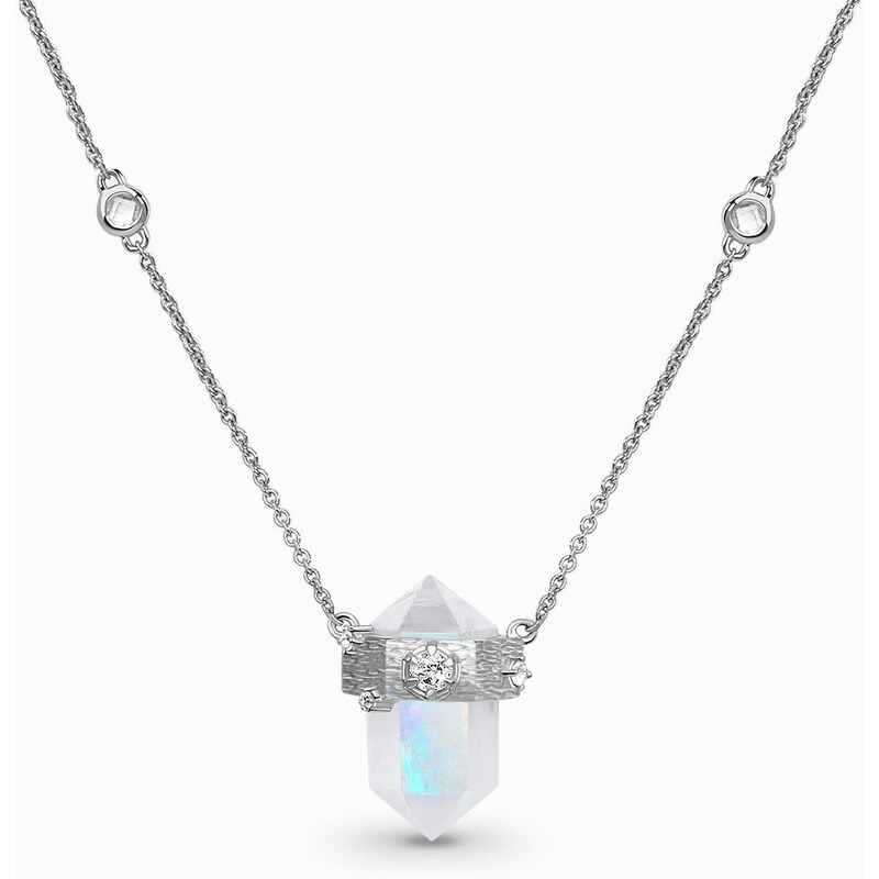 Royal Exklusive Emporial strieborný rhodiovaný náhrdelník Dúhový mesačný kameň GU-DR20708N-SILVER