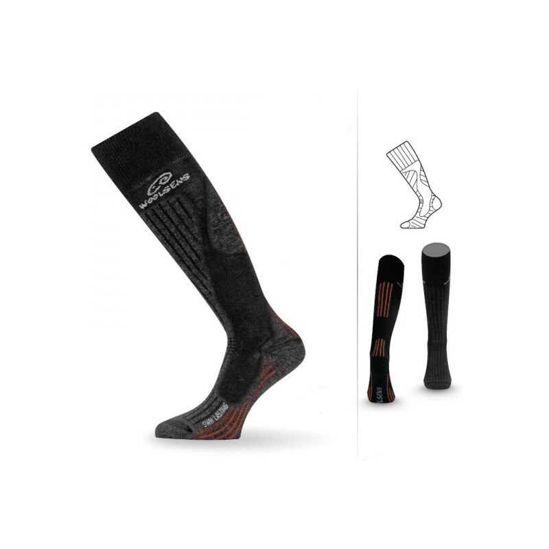 SWH merino lyžiarske podkolienky Lasting Čierna / Oranžová XL 1 pár 48917561