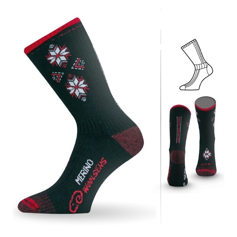 SCK merino silné ponožky Lasting Čierna / Červená S 1 pár 39264789