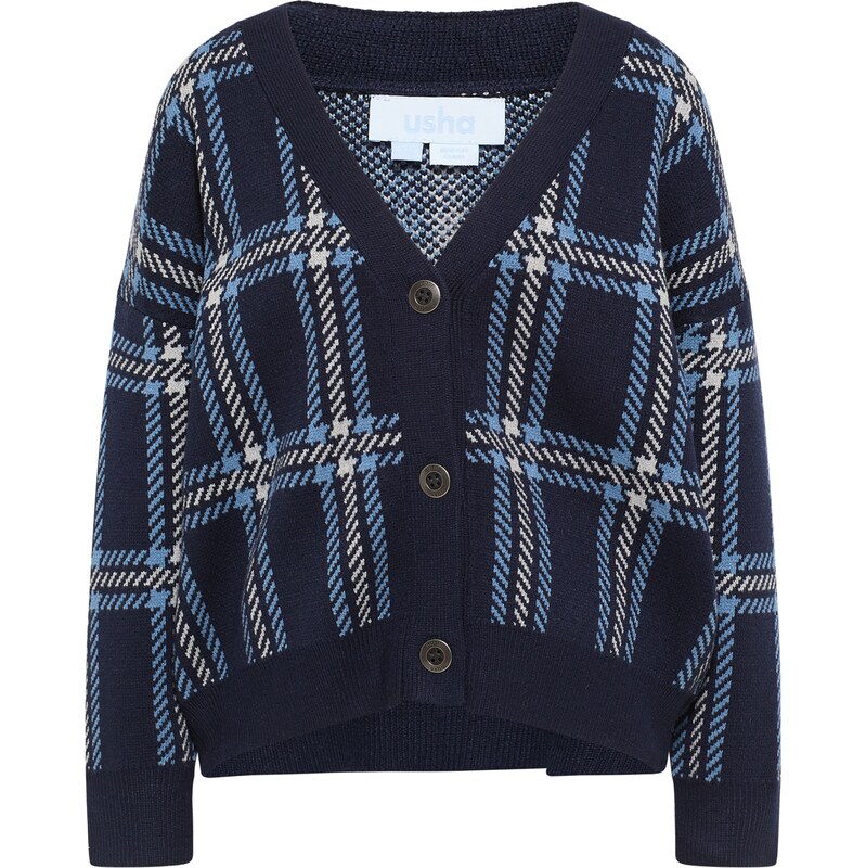 usha BLUE LABEL Kardigán modrá / tmavomodrá / biela 65706862