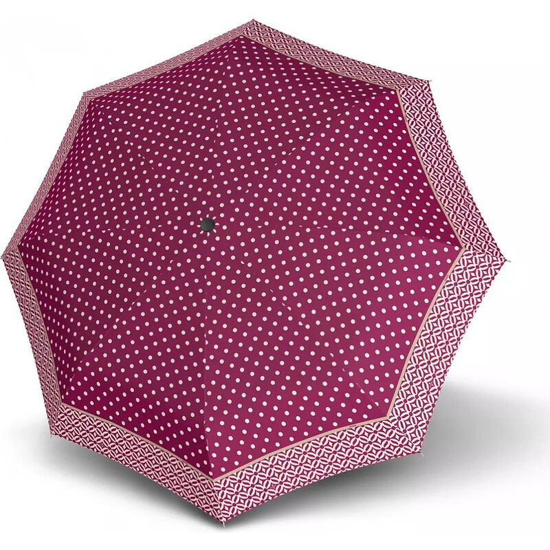 Vínovo červený bodkovaný skladací plne automatický dámsky dáždnik Gladwyn
