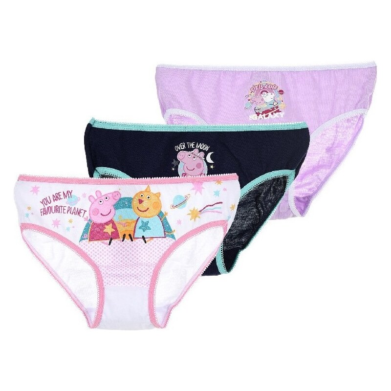 Trojbalenie nohavičiek Peppa Pig - biela/tmavo modrá/fialová 30372244