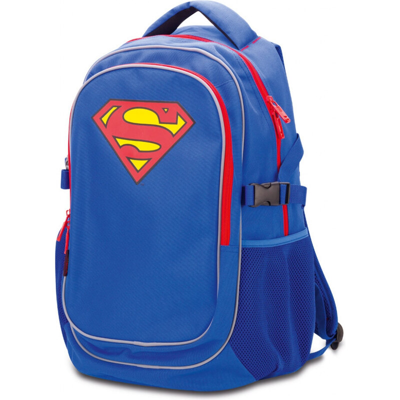Modrý zipový voděodolný školní batoh s motivem Superman