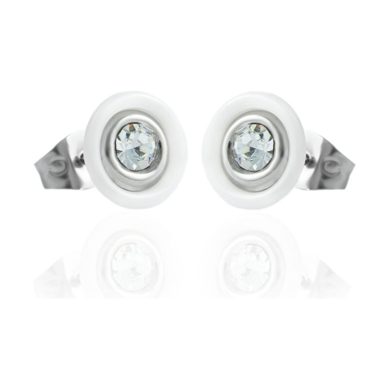 BM Jewellery Náušnice keramické kruh so zirkónom biele S11266050 31319120