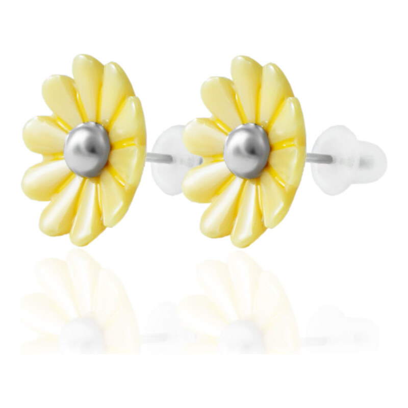 BM Jewellery Náušnice keramické kvety z chirurgickej ocele žltej 31319126