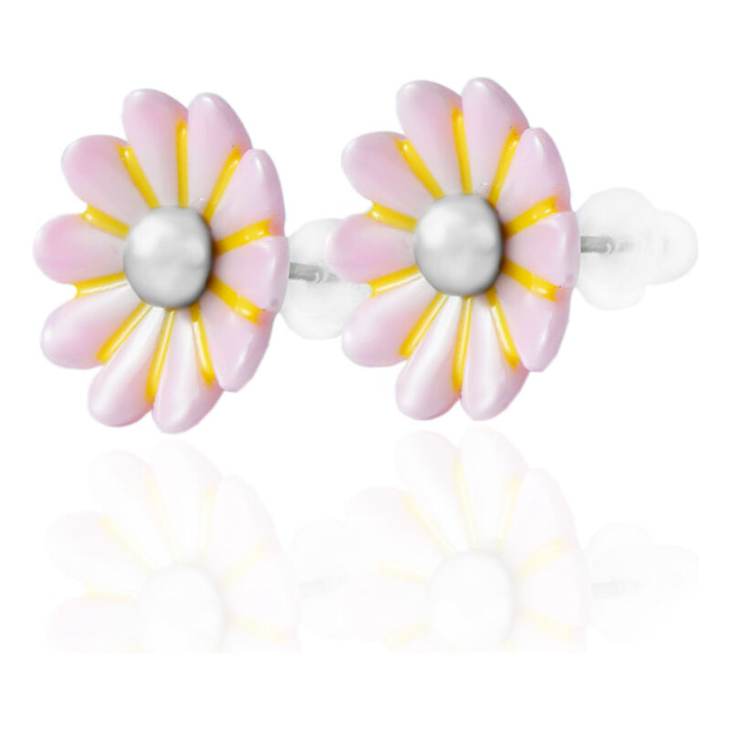 BM Jewellery Náušnice keramické kvety z chirurgickej ocele ružovej 31319128