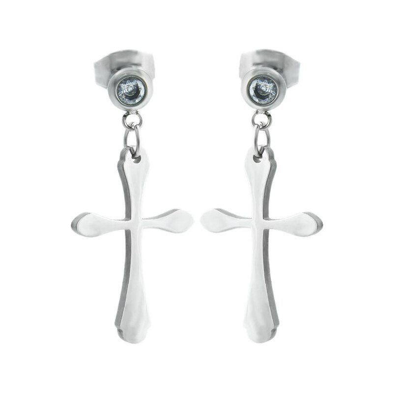 BM Jewellery Náušnice visiace so zirkónmi kríž z chirurgickej ocele 31319138