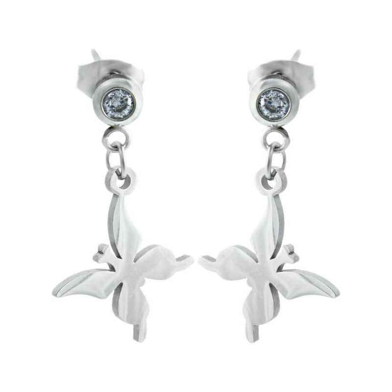 BM Jewellery Náušnice visiace so zirkónmi motýľ z chirurgickej ocele 31721281