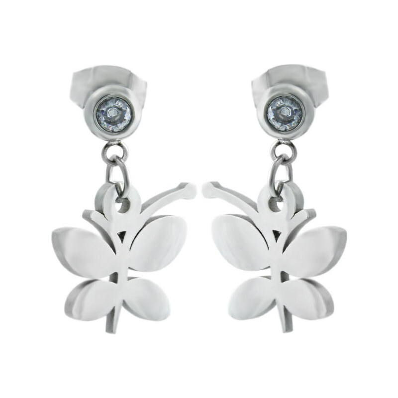 BM Jewellery Náušnice visiace so zirkónmi kvetina z chirurgickej ocele 31319139