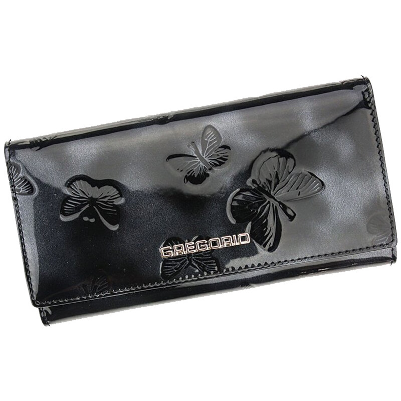 Gregorio Kožená čierna dámska peňaženka s motýľmi v darčekovej krabičke