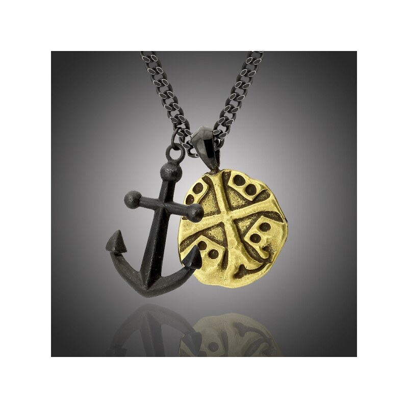 Manoki Pánský ocelový náhrdelník Salvatore, medailon kříž a kotva