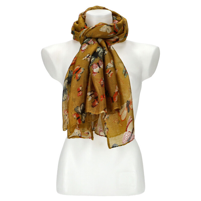 Cashmere Dámska letná farebná šatka s motýlikmi 174x69 cm žltá 30547055