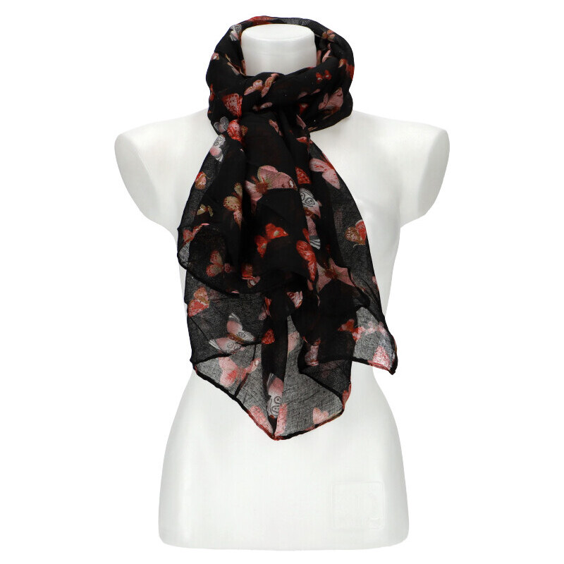 Cashmere Dámska letná farebná šatka s motýlikmi 174x69 cm čierna 30547056